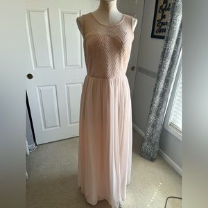 David’s Bridal blush keyhole back gown.